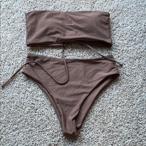 Brown Strapless Bikini Set